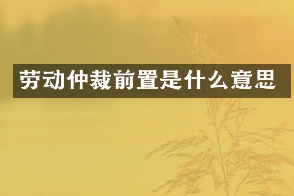 劳动仲裁前置是什么意思