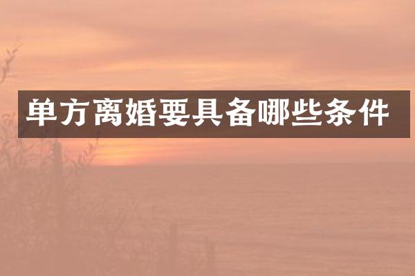 单方离婚要具备哪些条件