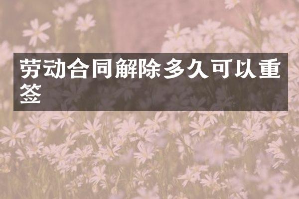 劳动合同解除多久可以重签