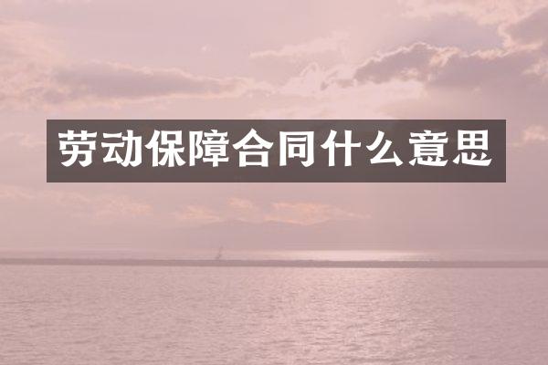 劳动保障合同什么意思