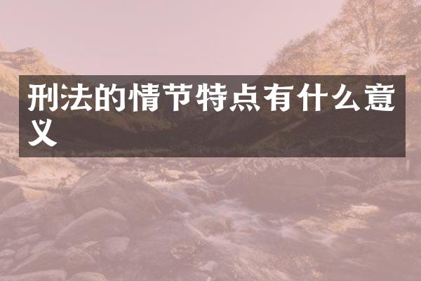 刑法的情节特点有什么意义