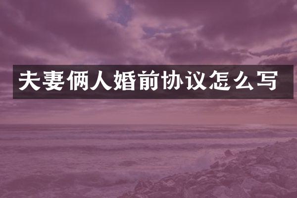 夫妻俩人婚前协议怎么写