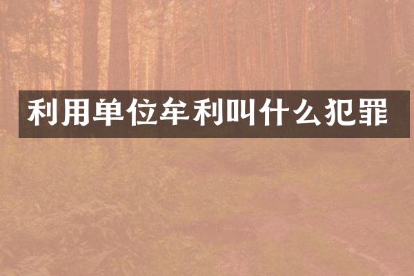 利用单位牟利叫什么犯罪