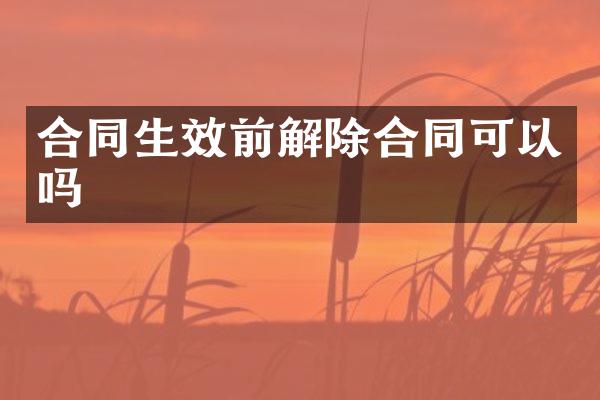 合同生效前解除合同可以吗