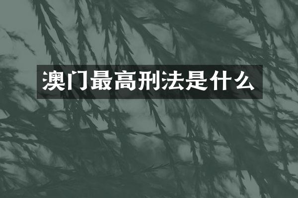 澳门最高刑法是什么