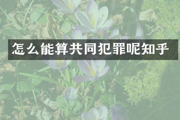 怎么能算共同犯罪呢知乎