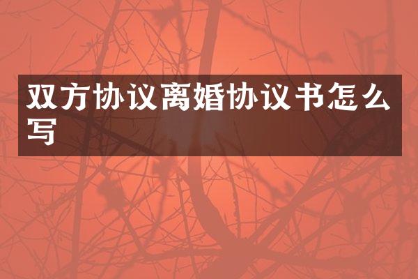 双方协议离婚协议书怎么写
