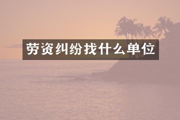 劳资纠纷找什么单位