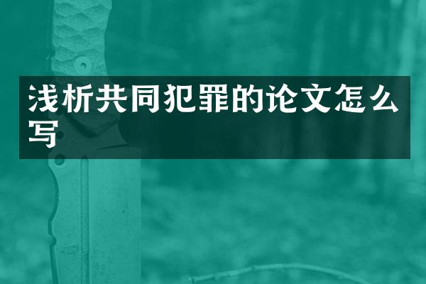 浅析共同犯罪的论文怎么写