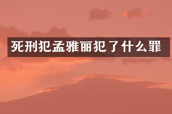 死刑犯孟雅丽犯了什么罪