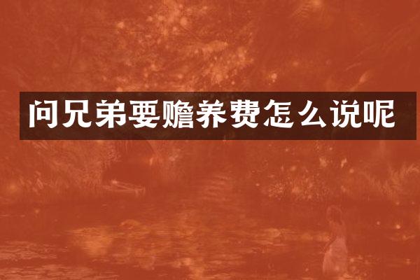 问兄弟要赡养费怎么说呢