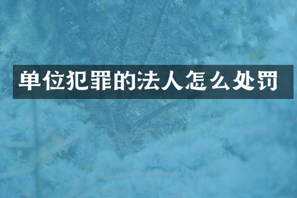 单位犯罪的法人怎么处罚
