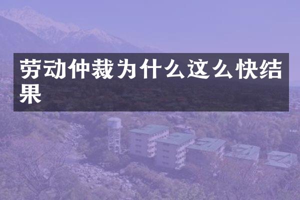 劳动仲裁为什么这么快结果