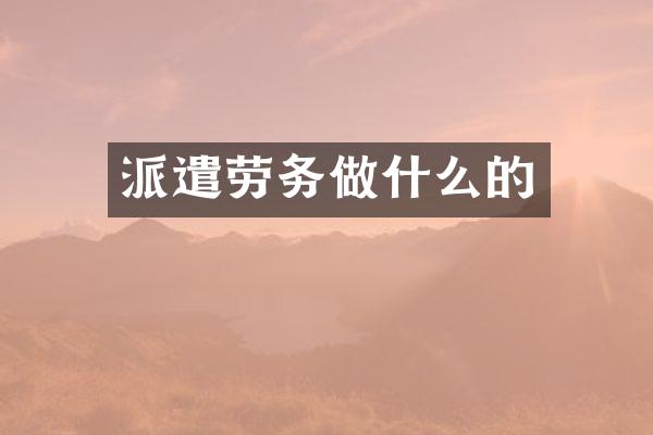 派遣劳务做什么的