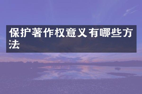 保护著作权意义有哪些方法