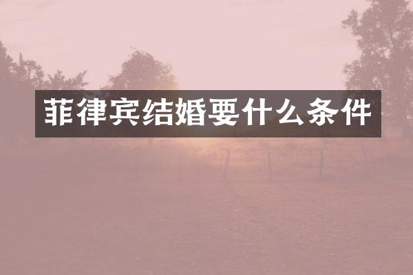 菲律宾结婚要什么条件