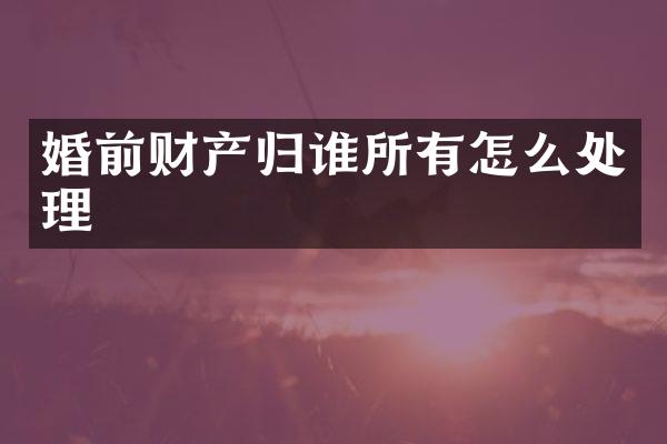 婚前财产归谁所有怎么处理