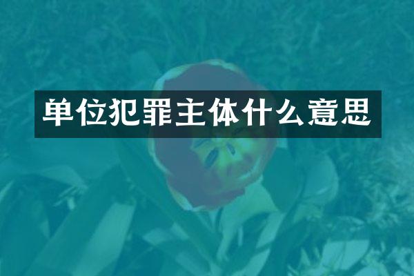 单位犯罪主体什么意思