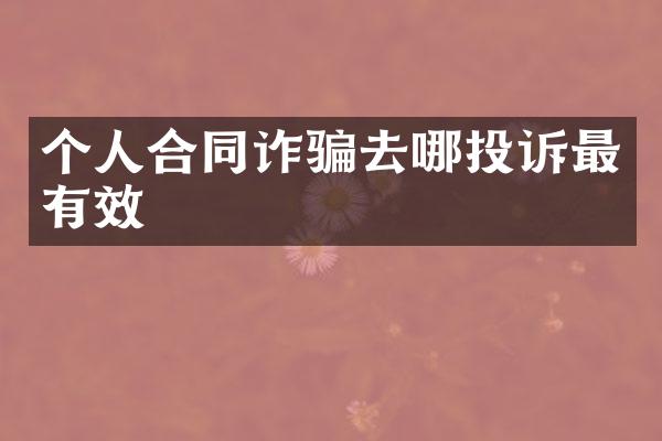 个人合同诈骗去哪投诉最有效