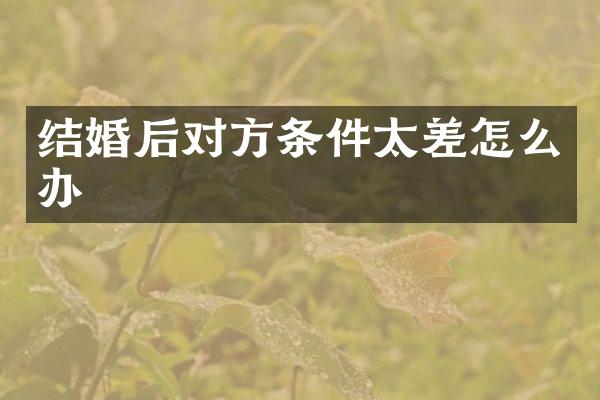 结婚后对方条件太差怎么办