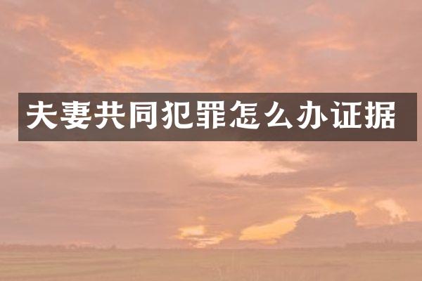 夫妻共同犯罪怎么据