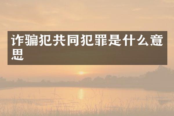 诈骗犯共同犯罪是什么意思