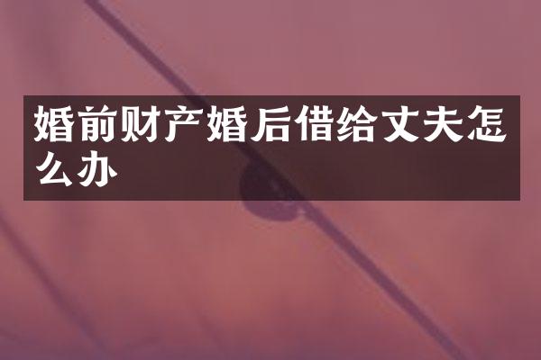 婚前财产婚后借给丈夫怎么办