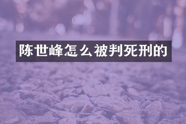 陈世峰怎么被判死刑的