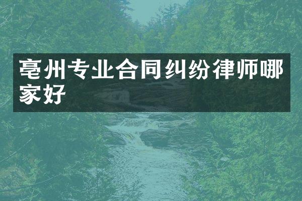 亳州专业合同纠纷律师哪家好