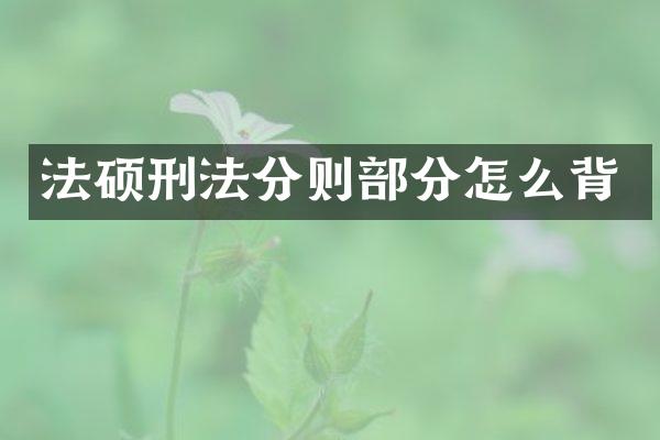法硕刑法分则部分怎么背