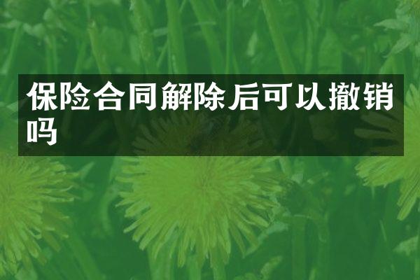 保险合同解除后可以撤销吗